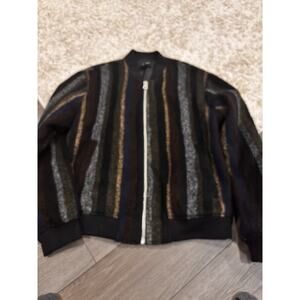 Forever 21 Men Striped Bomber Jacket Size L Black Brown Full Zip Lined